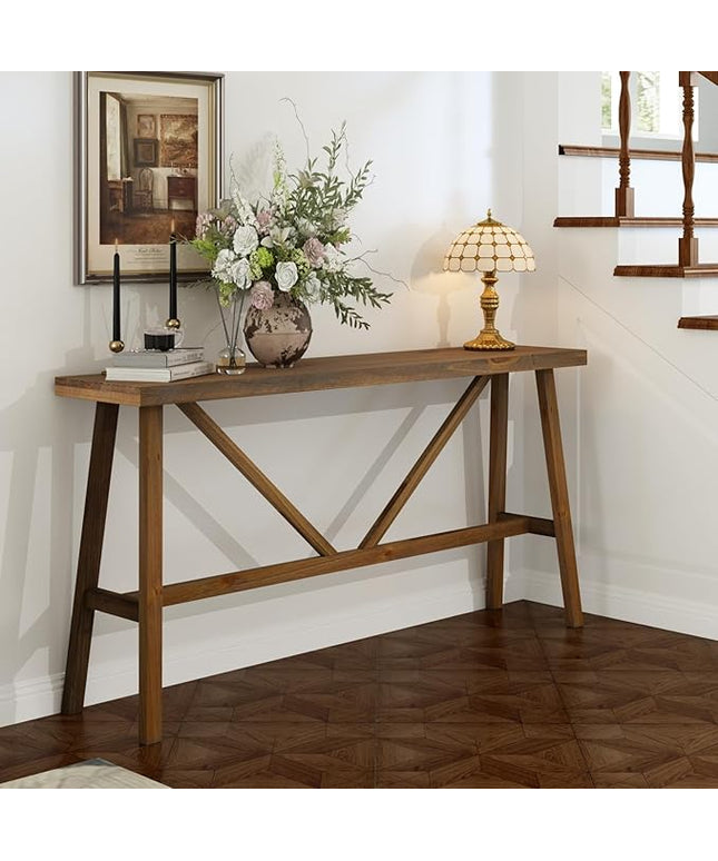 Wnutrees 63" Farmhouse Solid Wood Console Tables, Rustic Hallway Table, Solid Firwood Sofa Table for Entryway, Living Room, Easy Assembly, Natural