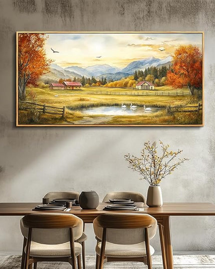PHAOHUAXM Large Canvas Wall Decor For Living Room Wall Art For Farmhouse Office Mural For Bedroom Ink-Wash Landscape Paintings Print Artworks Pictures Dining Room Home Decor 30"X60" Wood Framed