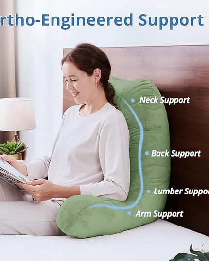 Sasttie 25-inch Reading Pillows for Sitting in Bed Adult, Jumbo Velvet Back Pillow Bed Sitting Up, XL High Back-Rest Support Cushion for Sit Up on Couch & Floor, Oeko-Tex Certified, Sage Green