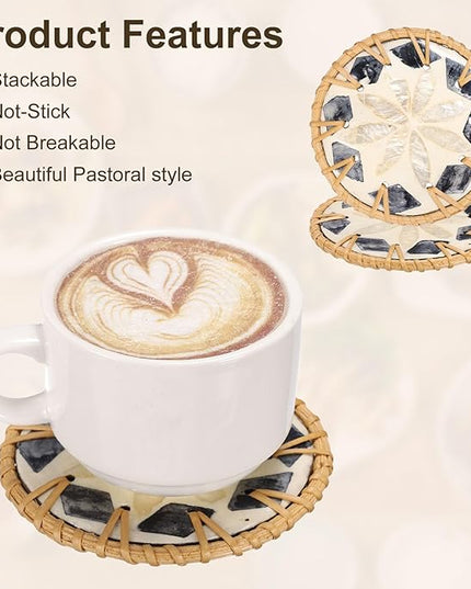 uxcell 2Pcs Handmade Woven Rattan Coasters, Heat-Resistant Drink Coasters for Coffee Table Dining Room Kitchen Coffee Wine Decor, Beige Petal