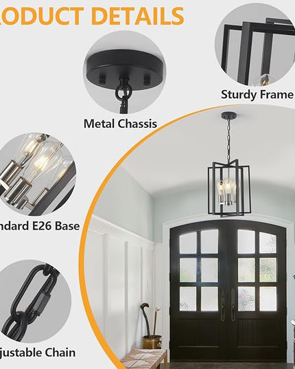 Modern Farmhouse Chandelier for Dining Room, 3 Light Black and Nickel Entryway Light Fixture Adjustable Pendant Lights Kitchen Island Rustic Hanging Chandelier for Foyer Living Room Hallway Bedroom