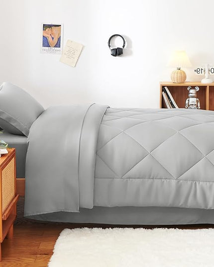 CozyLux Twin Comforter Set with Sheets Light Grey - 5 Pieces Bed in a Bag Twin, All Season Bed Set for Girls and Boys, Bedding Set with Down Alternative Comforter, Sheets, Pillowcase & Sham