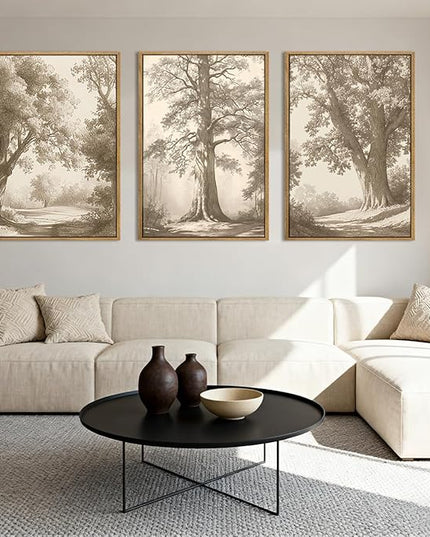 Large Wall Art Vintage Tree Wall Art Framed Tree Sketch Antique Painting Neutral Forest Artwork 16x24 Inch Set of 3 for Living Room Bedroom