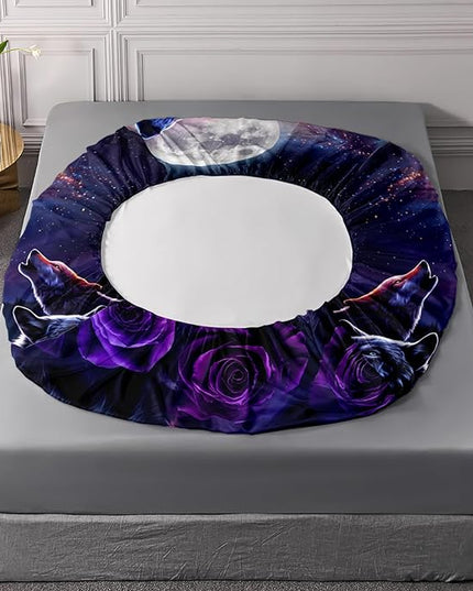 AILONEN Howling Night Wolves Bedding Sheet Set, Twin XL Size, Wolf Moon with Purple Rose Bedding Set for All Season,Wild Animal Pattern Bed Sheets,Soft Microfiber,1 Fitted Sheet and 2 Pillowcases
