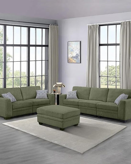Legend Vansen Oversized Modular Sectional Sofa,6 Seat U Shaped Couch with Ottoman,Corduroy Sofa with Deep Seat,Convertible Large Sectional Couches for Living Room (Olive, L2+3)