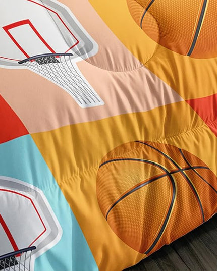 Basketball Comforter Kids Bedding Full Size,Sports Style Basketball Printing Bedding Set for Teens Boys Bedroom Decor,Ball Sports Games Comforter Set Soft Kids Bedding with 2 Pillowcases.