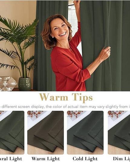 H.VERSAILTEX Blackout Curtains Thermal Insulated Window Treatment Panels Room Darkening Blackout Drapes for Living Room Back Tab/Rod Pocket Bedroom Draperies (2 Panels, Olive, 52 x 96 Inch)