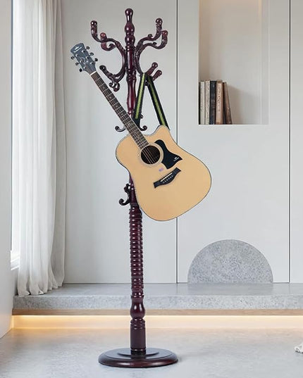 Coat Rack Freestanding with 18 Hooks, Wooden Standing Coat Racks for Entryway, Solid Wood Clothes Hanger Rack with Sturdy Round Base for Entryway, Hall, Bedroom, Office, Hallway