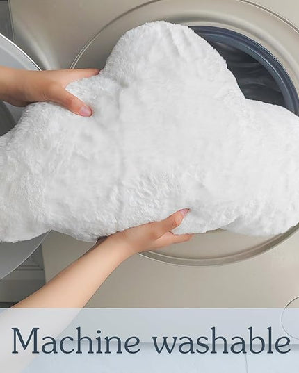 YRXRUS Cloud Pillows, White Cloud Shaped Pillow, Decorative Throw Pillow Gifts, Cute Plush Room Decor, Fluffy Faux Rabbit Fur 9.5"x16" Pillows for Living Bedroom Kids Room