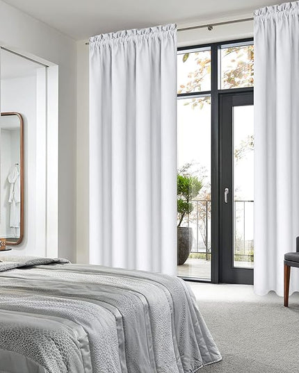 DWCN Greyish White Room Darkening Blackout Curtains - Rod Pocket Thermal Insulated Privacy Energy Saving Window Curtain Drapes 42x 72 inch Length, Set of 2 Bedroom Living Room Curtains