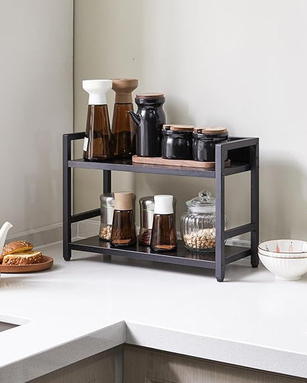 IBUYKE 2-Tier Spice Rack Industrial Counter Shelf Desktop Storage Organizer Standing Seasoning Rack for Countertop Kitchen Office Living Room Desktop Black UTLJ002B