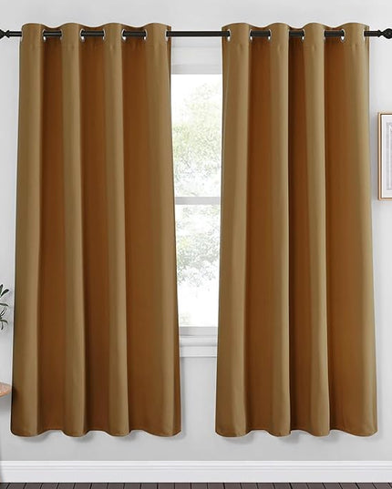 NICETOWN Blackout Curtain Drape 72 inch Long - Grommet Noise Reducing Thermal Insulated Modern Window Treatments for Bedroom Living Room (1 Panel, 52 x 72 Inch, Gold Brown)