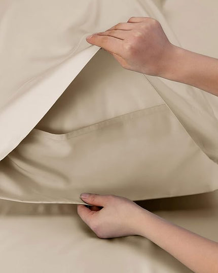Bedsure King Size Sheet Set, Cooling Sheets King, Rayon Derived from Bamboo, Deep Pocket Up to 16", Breathable & Soft Bed Sheets, Hotel Luxury Silky Bedding Sheets & Pillowcases, Beige