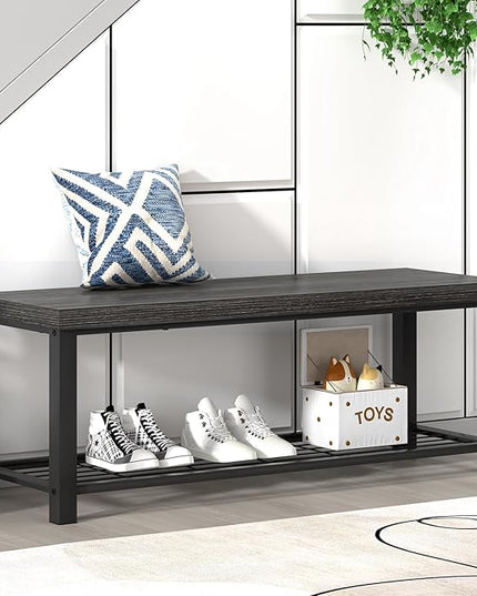 FOLUBAN Shoe Storage Bench, Modern Entryway Bench with Metal Shelf, Industrial Indoor Shoe Bench Seat for Bedroom, Hallway, Living Room, Dark Gray, 47 Inch