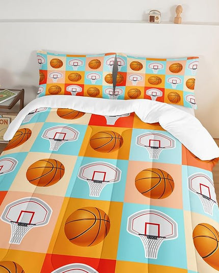 Basketball Comforter Kids Bedding King Size,Sports Style Basketball Printing Bedding Set for Teens Boys Bedroom Decor,Ball Sports Games Comforter Set Soft Kids Bedding with 2 Pillowcases.