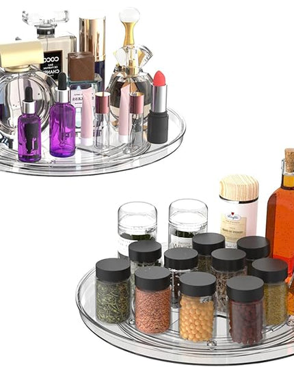 URALFA Lazy Susan Organizer for Cabinet 2 Pack, 10.6" Clear Lazy Susan Turntable Rotating Organizer, Plastic Organization and Storage Spinning Spice Rack for Kitchen, Bathroom, Pantry, Fridge, Table