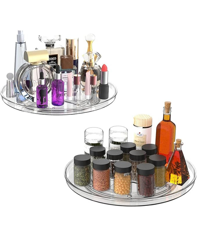 URALFA Lazy Susan Organizer for Cabinet 2 Pack, 10.6" Clear Lazy Susan Turntable Rotating Organizer, Plastic Organization and Storage Spinning Spice Rack for Kitchen, Bathroom, Pantry, Fridge, Table