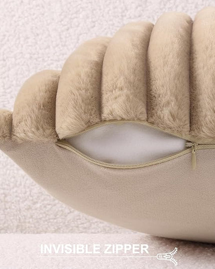 Pallene Faux Fur Plush Throw Pillow Covers 26x26 Set of 2, Luxury Soft Fluffy Striped Decorative Pillow Covers for Sofa, Couch, Living Room, Khaki