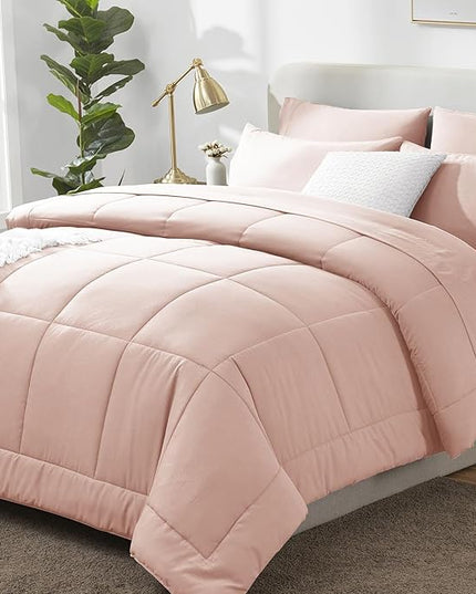 CozyLux King Size Comforter Set Blush Pink, 7 Pieces Bed in a Bag, Pink Comforter King Size, All Season Bedding Sets with Stitch Quilted Comforter, Flat Sheet, Fitted Sheet, Pillowcases