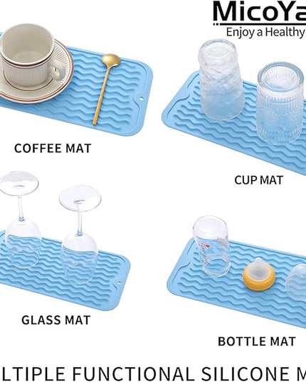Silicone Dish Drying Mat for Multiple Usage,Easy clean,Eco-friendly,Heat-resistant Silicone Mat for Kitchen Counter or Sink,Refrigerator or Drawer Liner Light Blue S 12 inches x 6 inches
