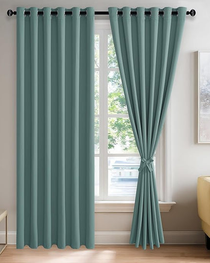 JIUZHEN Stone Blue Blackout Curtains with Tiebacks Thermal Insulated, Light Blocking and Noise Reducing Grommet Curtains for and Living Room, Set of 2 Window Curtain Panels, 70 x 84 Inch Length