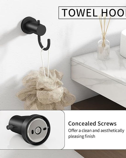 4-Pieces Bathroom Hardware Set Black, Stainless Steel 16 Inch Towel Bar Set, Towel Racks for Bathroom Wall Mounted
