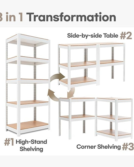 HOMEDANT House 24.4" W 5 Tier Heavy Duty Garage Shelving Adjustable Metal Rack Storage Shelves Standing Shelf Unit Organizers Pantry Closet Office White 4Pack