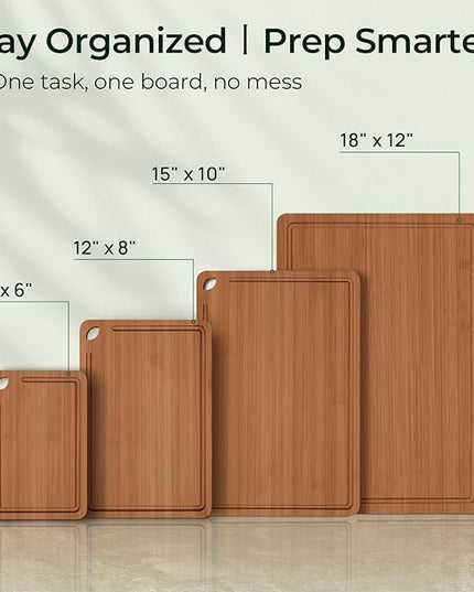 Wood Cutting Board, Carbonized Bamboo Cutting Boards Set With Smooth Surface & Easy Storage For Busy Kitchens, Ideal Charcuterie & Chopping, Durable, Knife-Friendly (4Pcs)