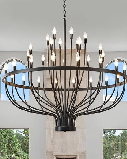 48 Inch Black Chandeliers for Dining Room 33 Light Black Dining Room Light Fixture, Large Industrial Farmhouse Chandelier Rustic Candle Chandeliers for Hallway, Entryway,Office,Bar