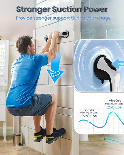 2 Pack 16 Inch Grab Bars for Bathtubs and Showers for Seniors, Heavy Duty Shower Handle for Elderly, Suction Cup Removable Handrails Handicap Bath Grip Bathroom Safety Grips (Black and White