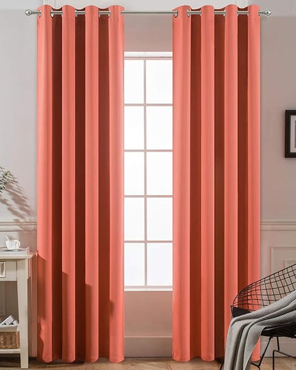 Yakamok 96 inch Long Solid Blackout Curtains with Grommet, Room Darkening Thermal Insulated Window Drapes for Bedroom (52x96 Inch, Coral Orange, 2 Panels)