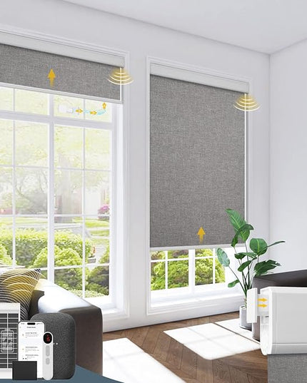 Motorized Blinds with Remote Control,No-Drill Smart Blinds with 【Complementary Solar Panel】,Cordless Automatic Blinds for Windows, 1OO% Blackout Electric Shades Customize