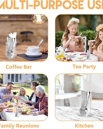 12 Pcs Mini Coffee Spoons with Holder 4.7 inch Demitasse Espresso Stainless Steel Spoon Tea Spoons set of 6 with Acrylic Cylinder Holder Small Coffee Spoon Silver for Cafe Bar Tea Party Home