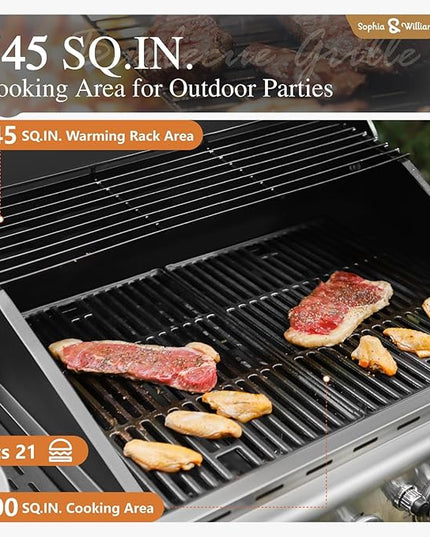Sophia & William 4-Burner Gas BBQ Grill with Side Burner and Porcelain-Enameled Cast Iron Grates, 42,000BTU Propane Grills Outdoor Cooking Barbecue Cabinet Style, Blue