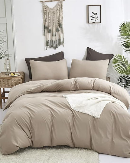 Luxlovery Khaki Comforter Set California King Cream Coffee Bedding Minimalist Taupe Color Cal King Dark Champagne Blanket Quilts Ultra Soft Breathable Comforter