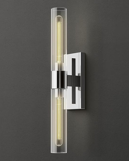 YUYI Nickel Wall Sconce Light, 22.8'' Indoor Sconces Wall Decor with Clear Glass Shade, Bathroom Vanity Wall Lights for Bathroom Living Room Bedroom Hallway Fireplace Staircase