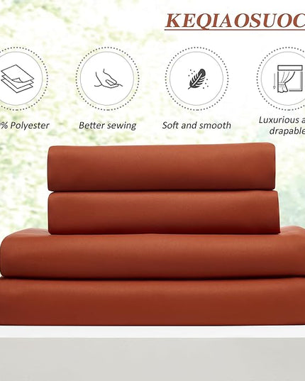 KEQIAOSUOCAI Burnt Orange Window Curtains 72 Inches Long, Fall Block Out Room Darkening Insulated Memory Shape Boho Muted Ochre Orange Curtain for Bedroom 40 Inch Wide Each Panel,Set of 2,Pinch Pleat