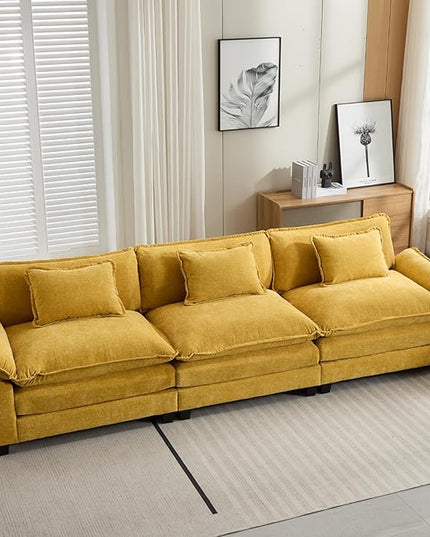 120" Modular Sectional Sofa, Comfy Cloud Couch Sectional Sofa, Chenille Sofa Sleeper Deep Seat Sofa with Throw Pillows for Living Room (Yellow, 120"- 3 Seater)