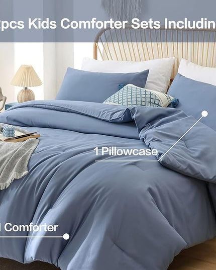 ROSGONIA Twin/Twin XL Comforter for College Girls Boys Slate Blue, 1 Comforter & 1 Pillowcase All Season Kids Comforter Sets Lightweight Dorm Bedding