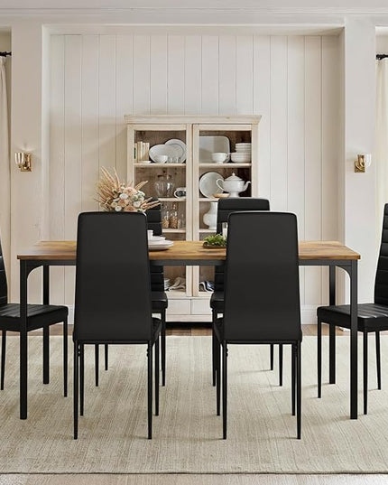 Gizoon Dining Table Set for 6, Kitchen Table Chairs Set of 6, 7 Piece Kitchen Table Set with 6 Upholstered PU Leather Chairs for Dining Room, Living Room, Apartment, Small Space, Retro