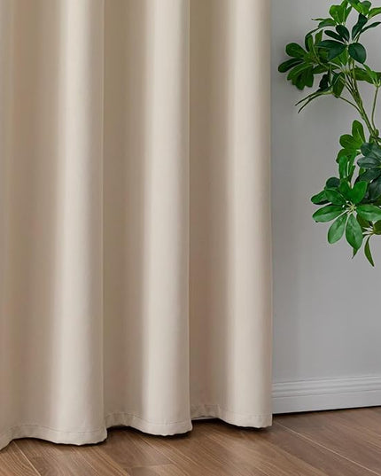 Beige Curtains 84 Inch Length 2 Panels Set, Light Filtering Curtains for Living Room 84 Inch Long, Grommet Energy Saving Semi Sheer Drapes for Bedroom Window(W52 x L84)