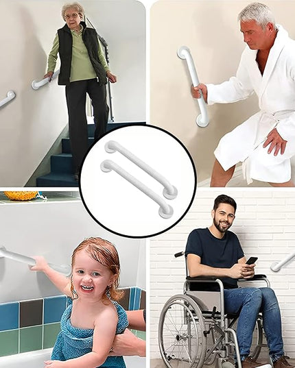 Shower Grab Bar, 2 Pack 16 Inch White Bathroom Grab Bar, 1.25" Diameter 304 Stainless Steel Anti-Slip Grab Bars for Bathtubs and Showers, Handicap Shower Grab Bar for Seniors Elderly