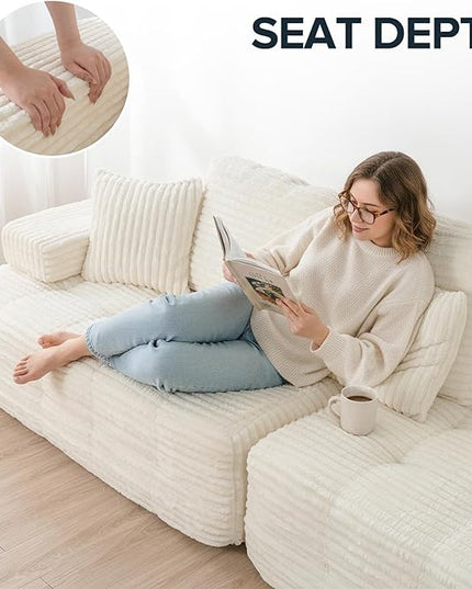 Marine Moon 111" Modular Sectional Sofa, 4-Seat Oversized Deep Seat Cloud Couch, No Assembly Required, Convertible Straight Sofa to L-Shaped for Living Room, Apartment & Home, White