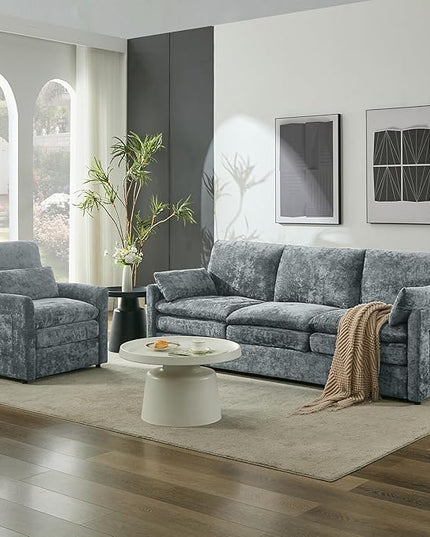 Tbfit Living Room Furniture Set, Standard Sofa & Accent Chair, Modern Comfy Cloud Sofa Set, Spring Seat Cushion, Chenille Fabric, Gray