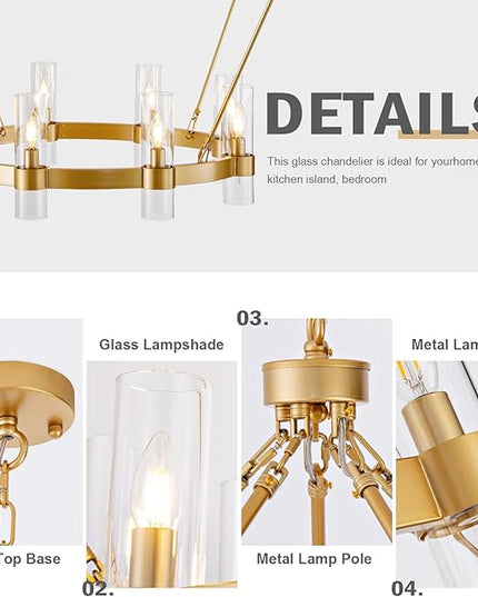 48" Modern High Ceiling Chandelier, 2 Tier Wagon Wheel Chandelier with Glass Shade, 24-Lights Large Round Modern Farmhouse Pendant Lighting Fixture for Dining Room, Living Room, Kitchen, Foyer
