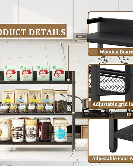 IBUYKE 3-Tier Spice Rack Industrial Counter Shelf Desktop Storage Organizer Standing Seasoning Rack for Countertop Kitchen Office Living Room Desktop Black UTLJ021B