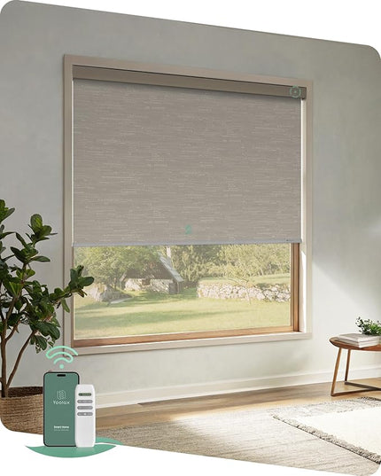 Yoolax Motorized Blinds with Remote, Blackout Remote Shades for Windows, Automatic Roller Shades Cordless Electric Blinds for Bedroom Living Room Office, Custom Size (Jacquard Coffee)