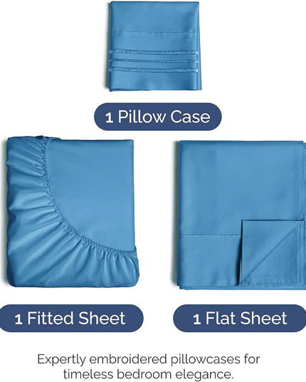 Twin XL Size 3 Piece Sheet Set - Comfy Breathable & Cooling Bed Sheets Set - Hotel Luxury Bedding for Women, Men, Kids, Teens, Boys & Girls - Deep Pockets, Soft, Wrinkle Free - Oeko-Tex - Denim Blue