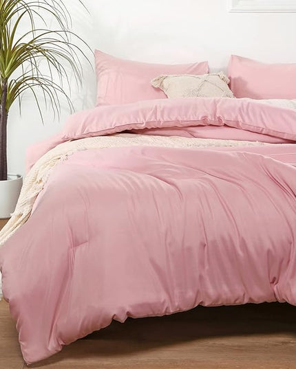ROSGONIA King Size Comforter Set Pink, 3pcs (1 Boho Pink Comforter & 2 Pillowcases) All Season Bedding Soft Lightweight Bedspread Blanket Quilts