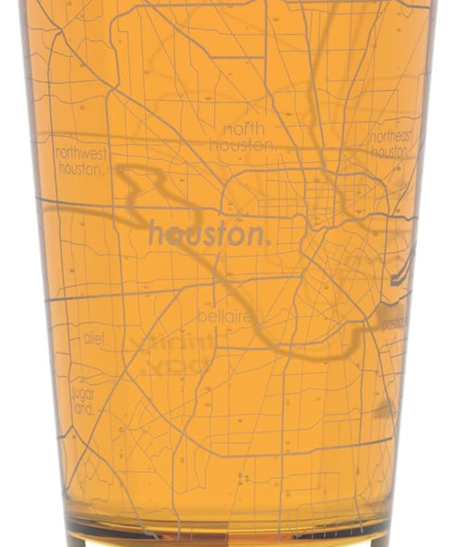 Well Told Engraved Houston Texas Map Pint Glass, Etched Beer Gift (16 oz, Clear) City Map Pint, Custom City Glassware, Gifts For Beer Lovers